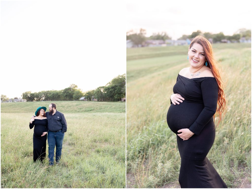black dress outdoor maternity session in San Antonio with Sara Welburn Photographer